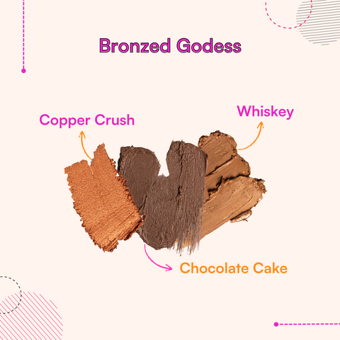 Bronzed Goddess eyeshadow combo featuring Copper Crush, Whiskey, and Chocolate Cake.