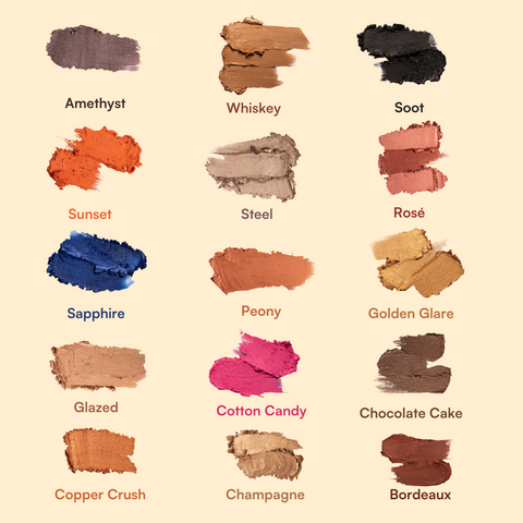 Eyeshadow swatches showcasing vibrant shades for the Eyeshadow Combo.