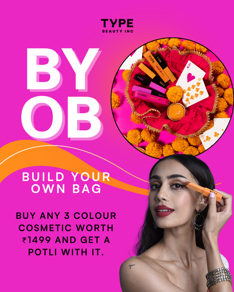 "Colorful cosmetics bundle promotion with model showcasing beauty products."