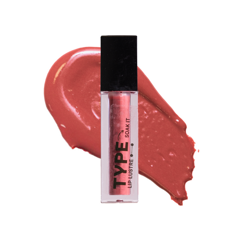 SOAK IT Lip Lustre Mini with a rose pink lipstick swatch.