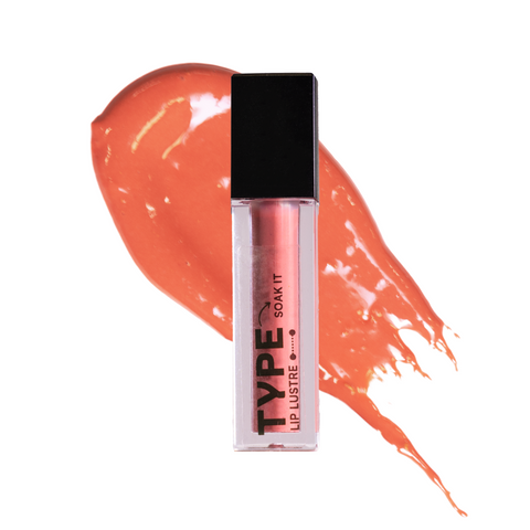"SOAK IT LIP LUSTRE MINI with coral gloss swirl background"