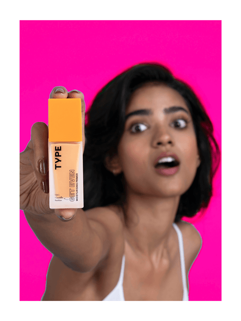 Vibrant primer sample set held by a surprised model.