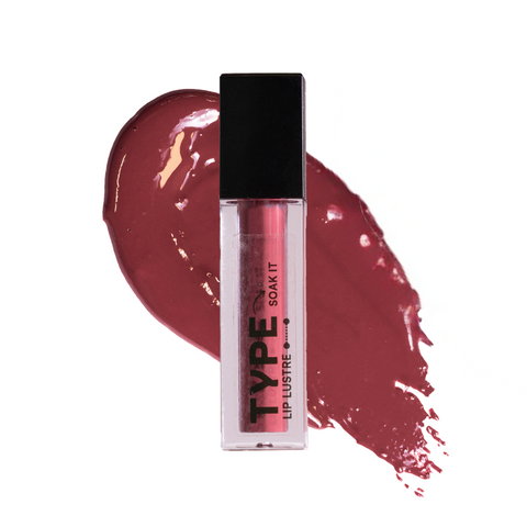 SOAK IT Lip Lustre Mini with glossy burgundy lip color.