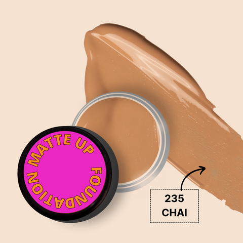MATTE UP FOUNDATION MINI in shade 235 Chai with swatch.