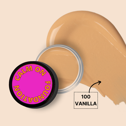 CALM ON FOUNDATION MINI in 100 Vanilla shade with creamy texture.