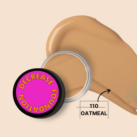 DECREASE FOUNDATION MINI in Oatmeal shade with creamy texture swatch.