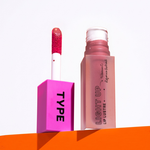 42672818880590, Type Beauty Light Up Lip Lustre in Socialite - open tube and applicator