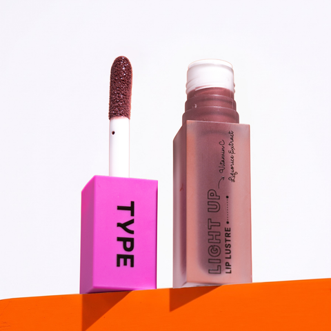 42672818913358, Type Beauty Light Up Lip Lustre in Self Made - open tube and applicator