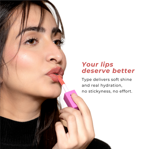 42672818946126, Type Beauty Light Up Lip Lustre in Obsession - model applying lip lustre