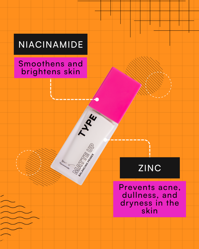 Matte Up Balancing Primer with Niacinamide and Zinc benefits.