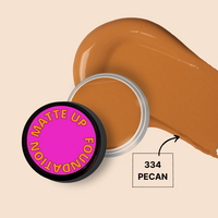 MATTE UP FOUNDATION MINI in shade 334 Pecan with a swatch.