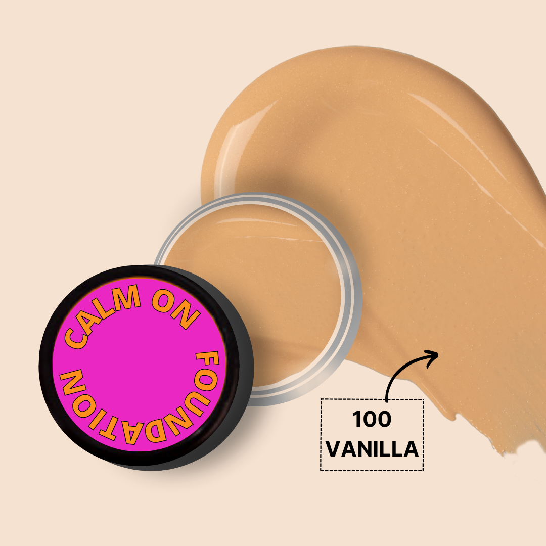 CALM ON FOUNDATION MINI in 100 Vanilla shade with creamy texture.