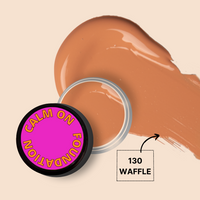 Calm On Foundation Mini in shade 130 Waffle, creamy texture swatch.